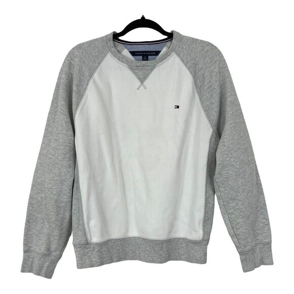 Tommy Hilfiger Womens Size Medium Gray White Color Block Sweatshirt - Picture 1 of 3